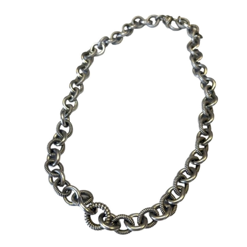 Judith Ripka .925 Silver Textured Rolo Link Barrel Chain Necklace 18.5” 100g - Picture 4 of 14